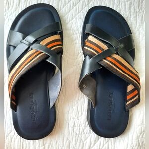 Men Navy Blue and Orange Slide Sandals